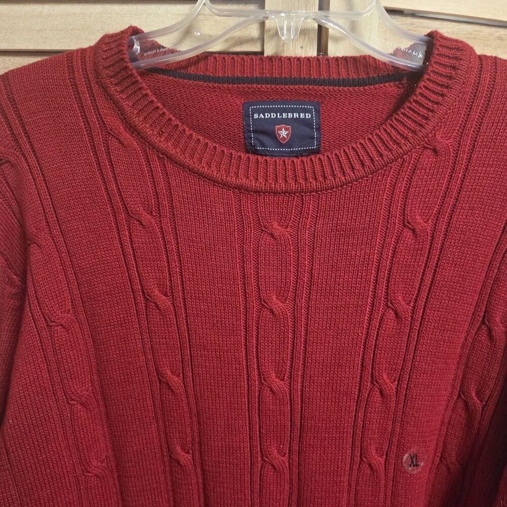 Saddlebred Crew Neck Cable Knit Red Sweater Men XL New Old Money Grandpa Holiday
